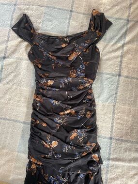 Black Floral Off-Shoulder Ruched Maxi Dress New in Package $55 retail